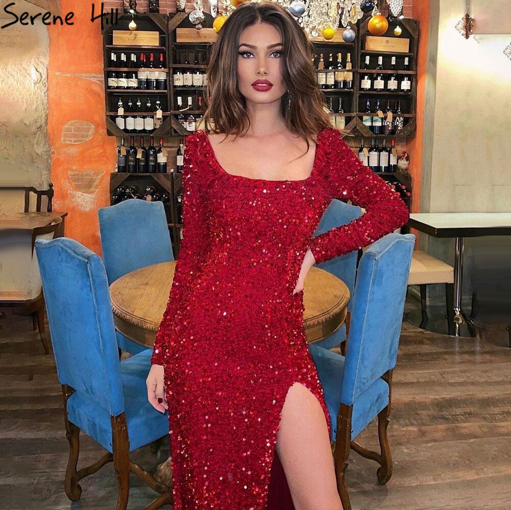 Red Mermaid Luxus Abendkleider Kleider 2025 Sparkle Split Elegante Sexy Für Frauen Party LA71046
