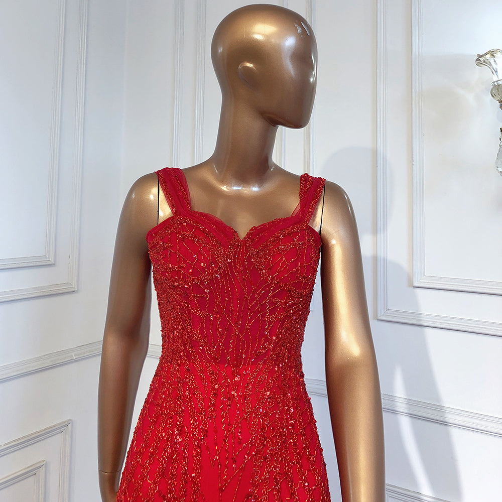 Vestidos de noche de lujo con escote sirena rojo, 2025, con cuentas, sexys y elegantes para mujer, para fiesta, LA71613