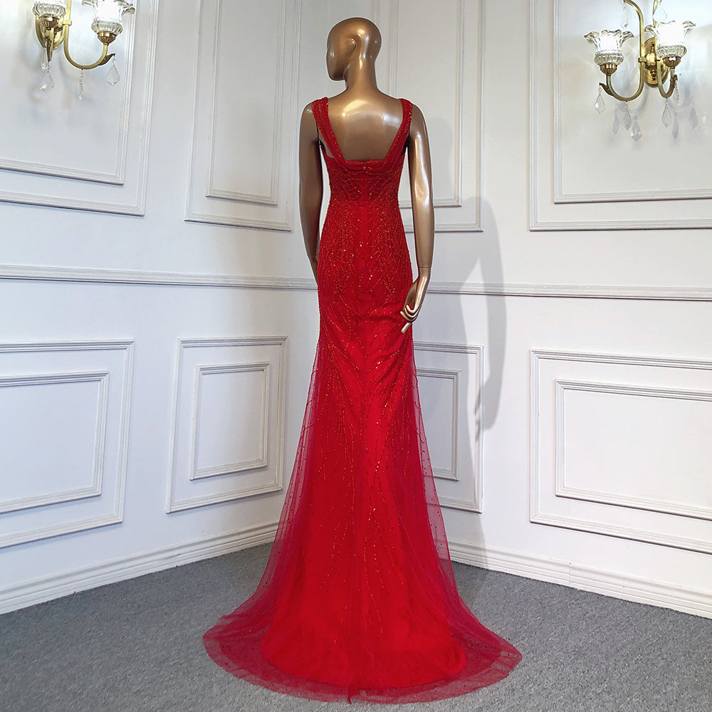 Vestidos de noche de lujo con escote sirena rojo, 2025, con cuentas, sexys y elegantes para mujer, para fiesta, LA71613