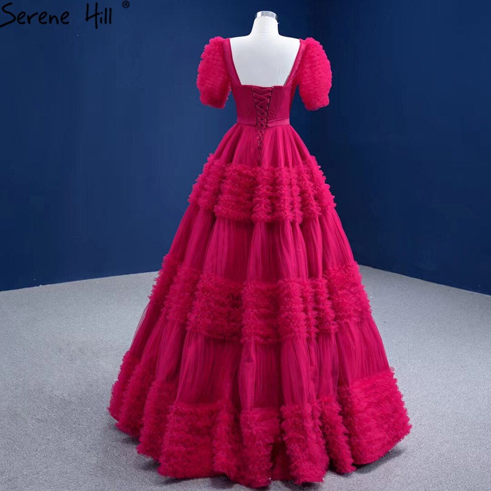Red Puff Sleeves Brautkleider 2025 Rüschen Sexy Lace Up Braut Kleider HM67361 Nach Maß