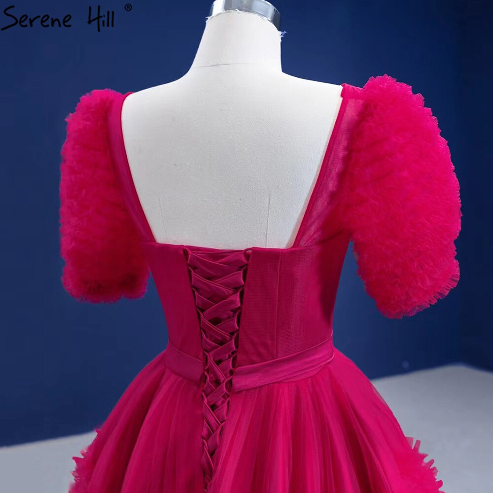 Red Puff Sleeves Brautkleider 2025 Rüschen Sexy Lace Up Braut Kleider HM67361 Nach Maß