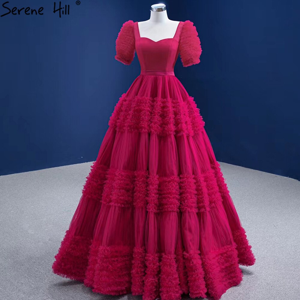Red Puff Sleeves Brautkleider 2025 Rüschen Sexy Lace Up Braut Kleider HM67361 Nach Maß