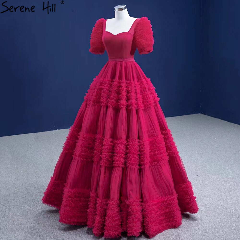 Red Puff Sleeves Brautkleider 2025 Rüschen Sexy Lace Up Braut Kleider HM67361 Nach Maß