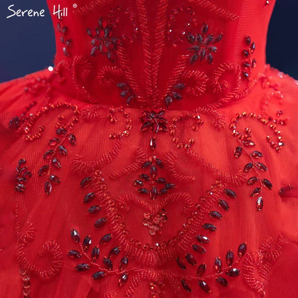 Vestidos de novia de lujo con volantes rojos y cuentas 2025, sin mangas, con cordones, sexys, HM67324, hechos a medida