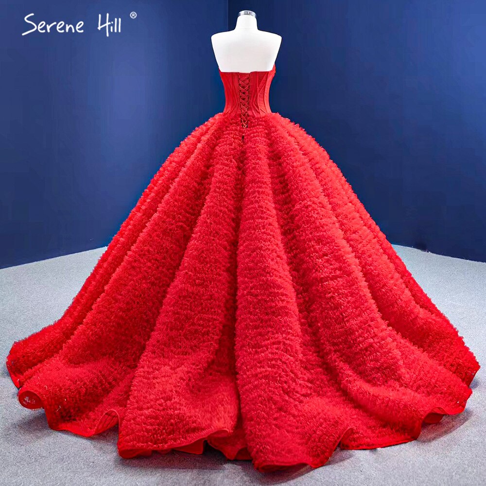 Vestidos de novia de alta gama con volantes rojos 2025, con cordones, sencillos y sexys, HM67301, hechos a medida