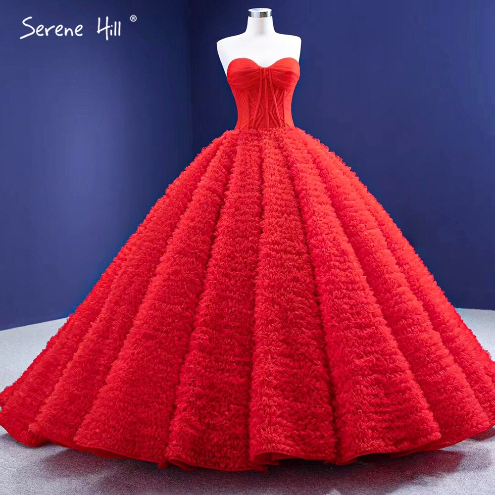 Vestidos de novia de alta gama con volantes rojos 2025, con cordones, sencillos y sexys, HM67301, hechos a medida