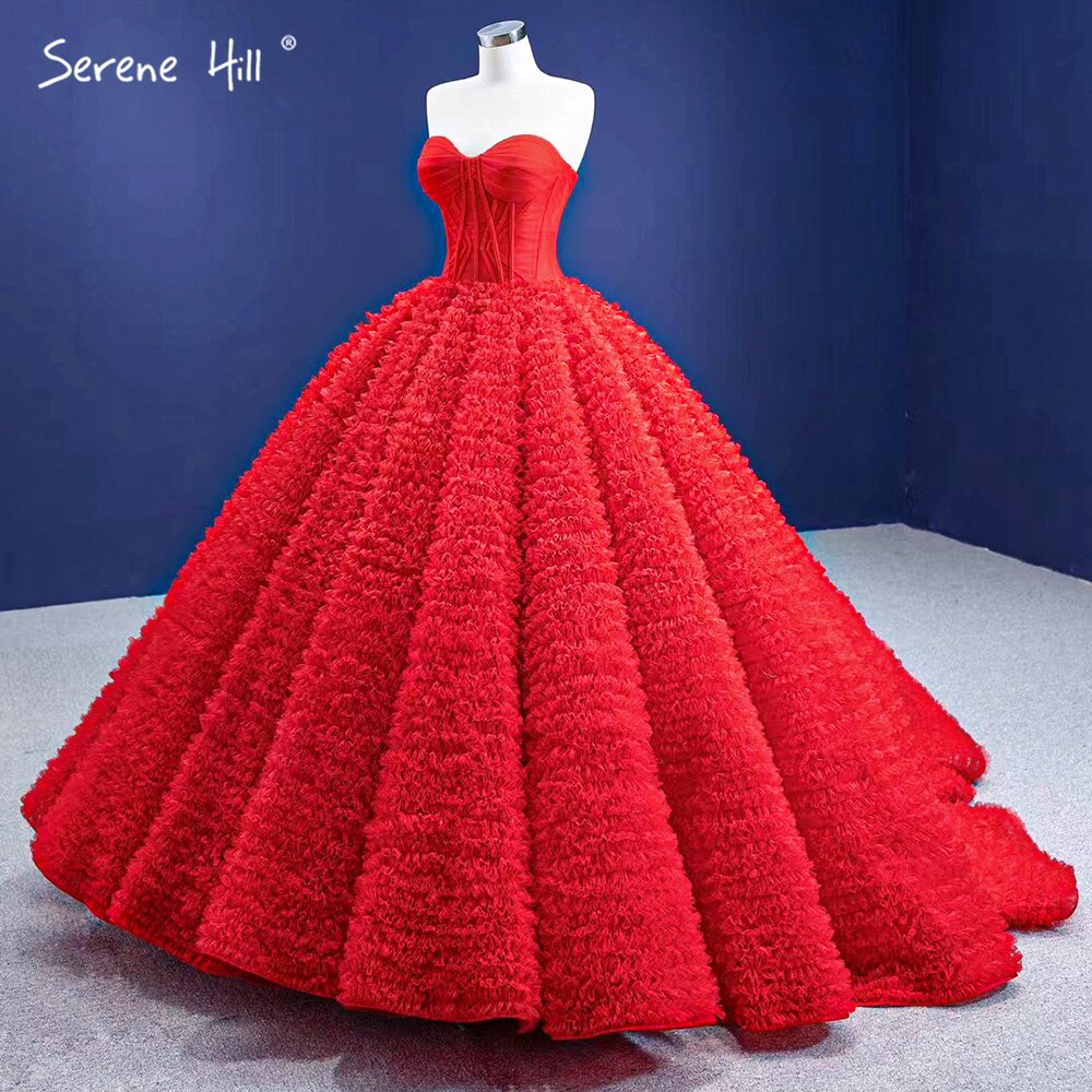 Vestidos de novia de alta gama con volantes rojos 2025, con cordones, sencillos y sexys, HM67301, hechos a medida