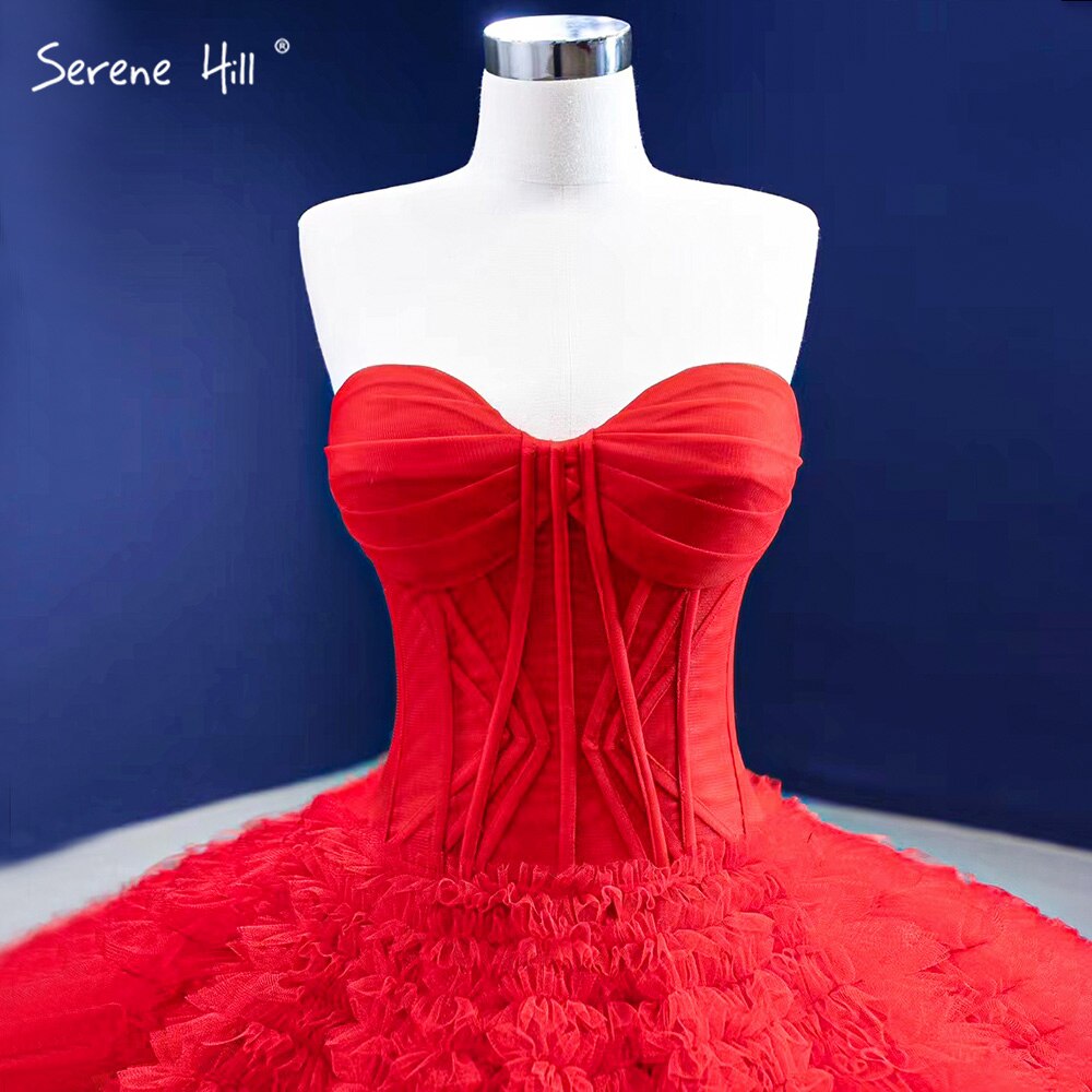 Vestidos de novia de alta gama con volantes rojos 2025, con cordones, sencillos y sexys, HM67301, hechos a medida