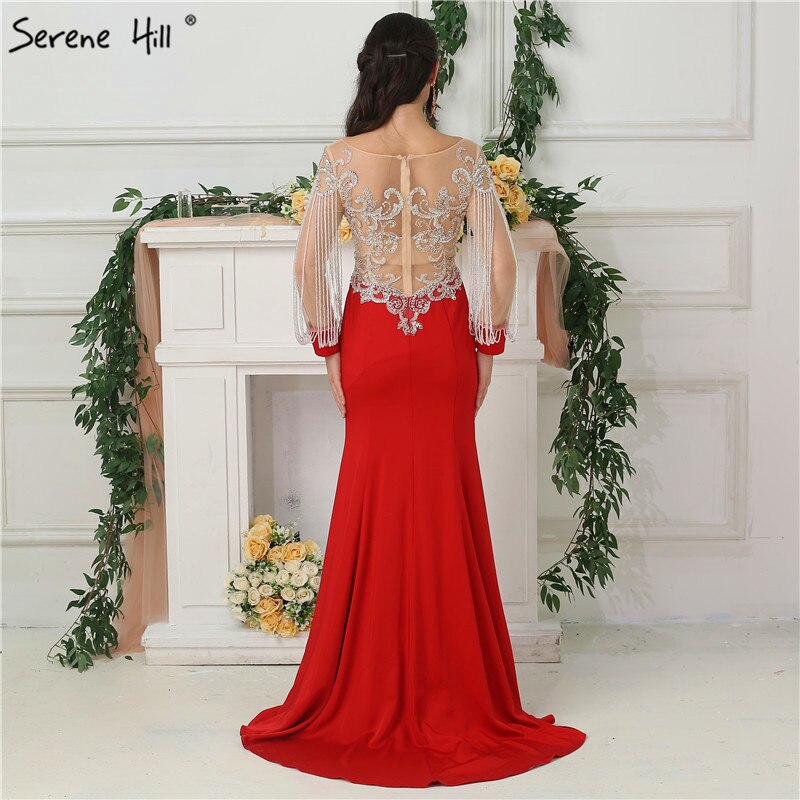 Rote Quaste Perlen Abendkleider Kleider 2025 Satin Meerjungfrau Elegante Für Frauen Party LA6618