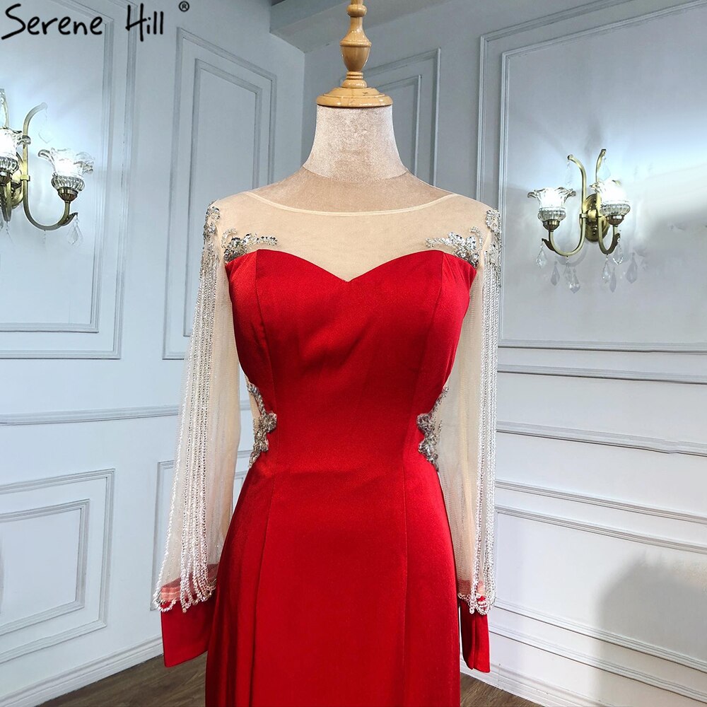 Rote Quaste Perlen Abendkleider Kleider 2025 Satin Meerjungfrau Elegante Für Frauen Party LA6618