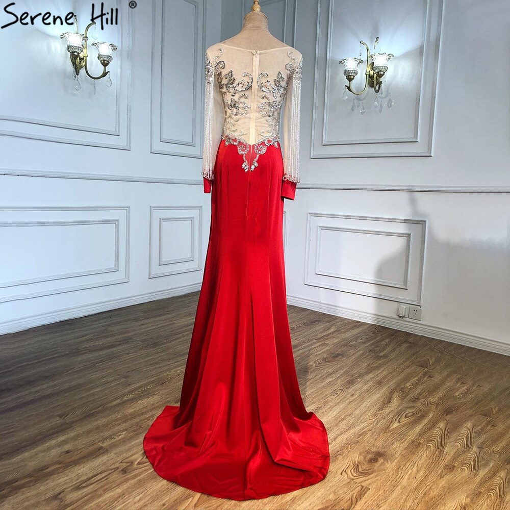 Rote Quaste Perlen Abendkleider Kleider 2025 Satin Meerjungfrau Elegante Für Frauen Party LA6618
