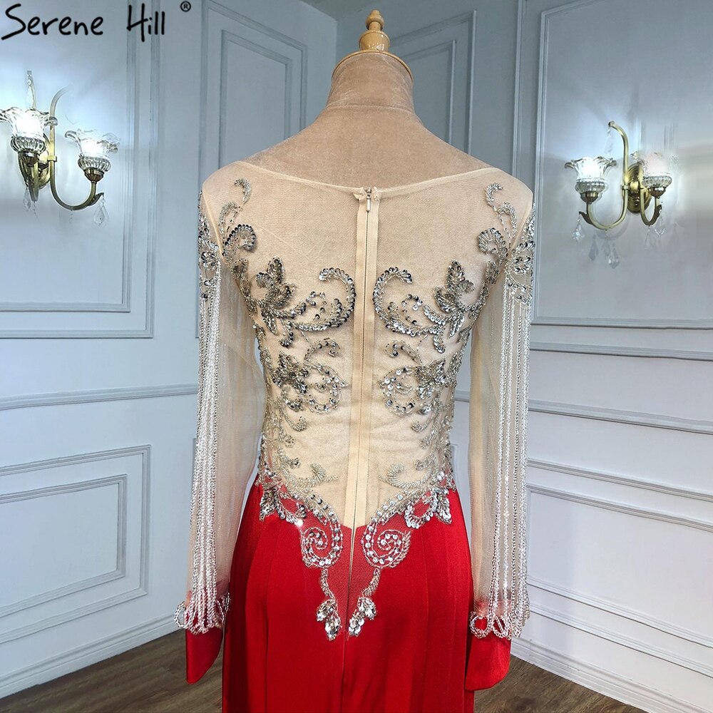 Rote Quaste Perlen Abendkleider Kleider 2025 Satin Meerjungfrau Elegante Für Frauen Party LA6618