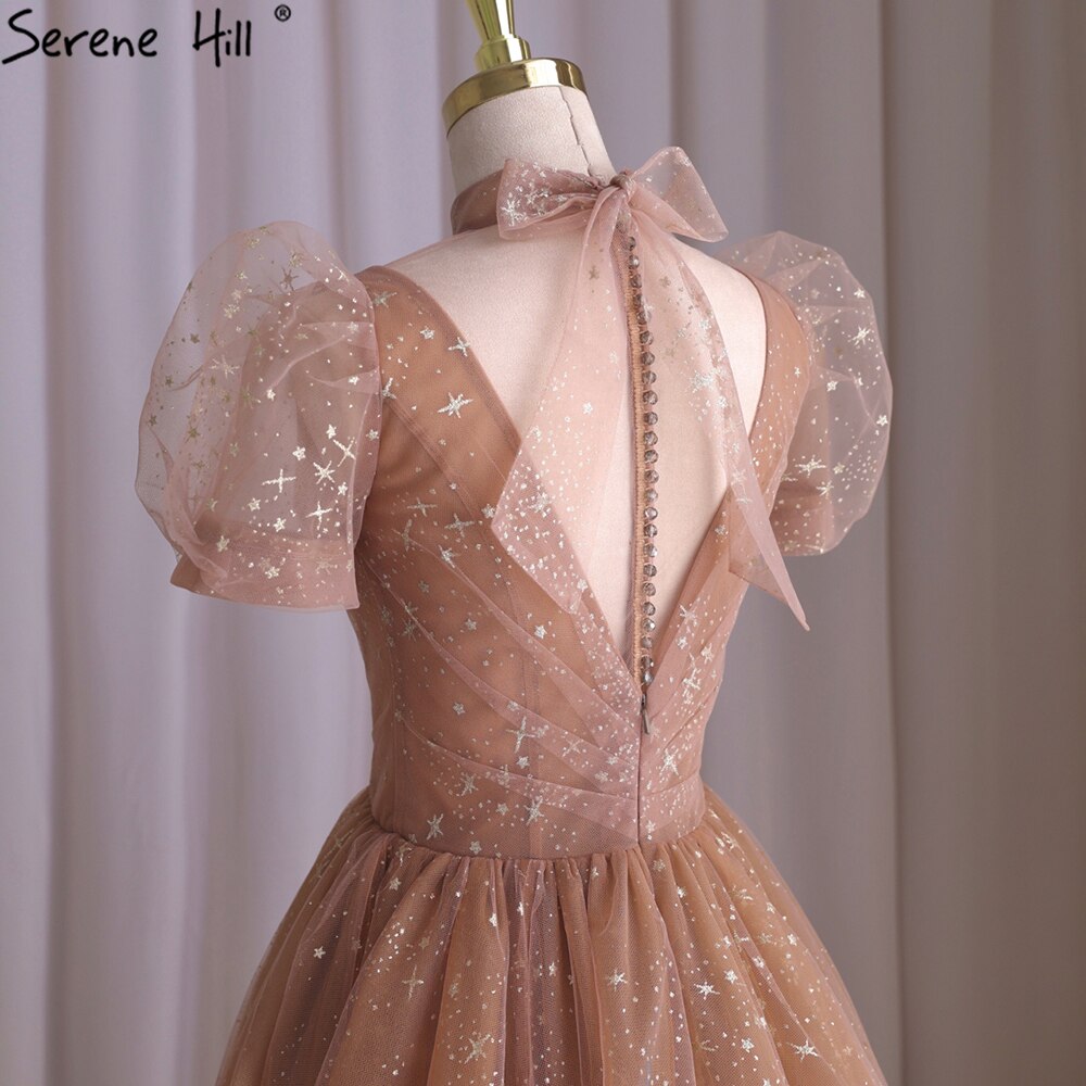 Rose Pink A-Line Evening Dresses Gowns 2025 Short Sleeves Sexy For Women Wedding Party LA70599
