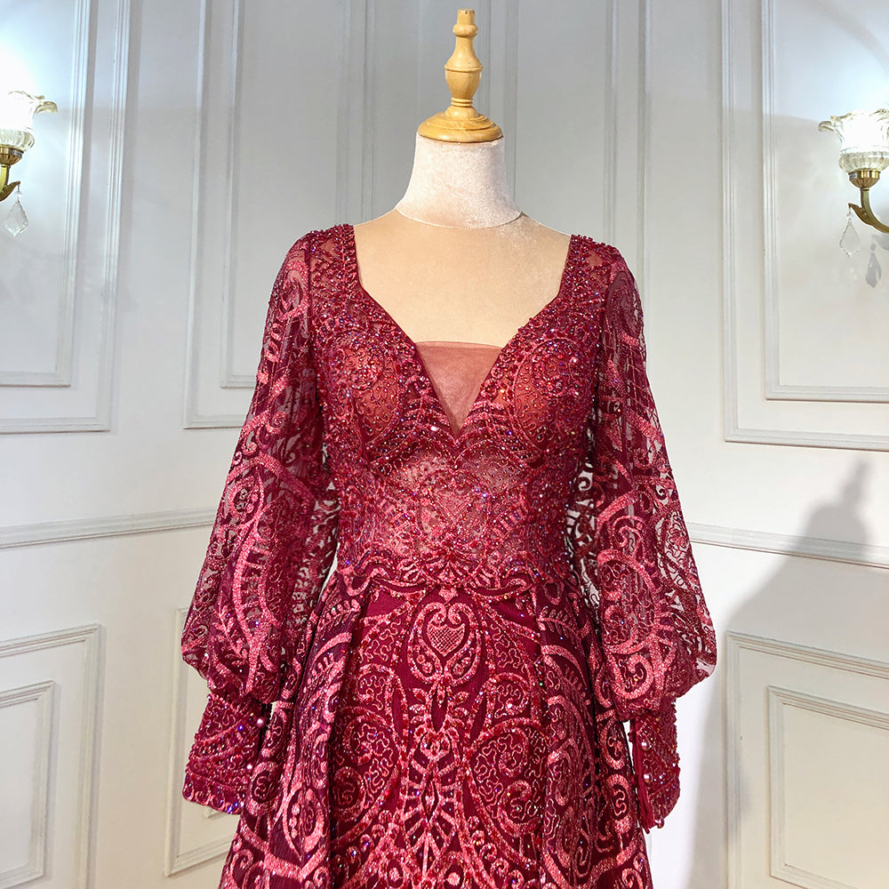 Roze Mermaid Avond Jurken 2025 Luxe Kralen Overrok Voor Vrouw Party LA71525