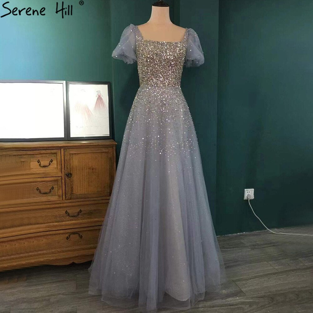 Vestidos de noche sexys dorados de corte A, de lujo, con cuentas brillantes y encaje, para mujer, fiesta, LA71153A