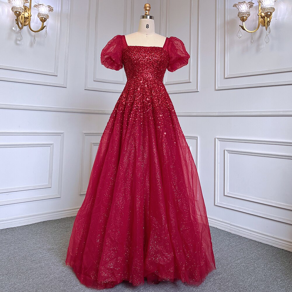 Vestidos de noche sexys dorados de corte A, de lujo, con cuentas brillantes y encaje, para mujer, fiesta, LA71153A