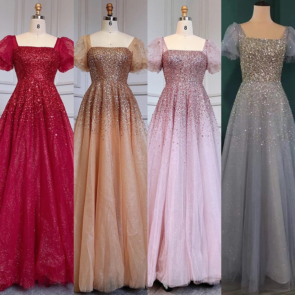 Vestidos de noche sexys dorados de corte A, de lujo, con cuentas brillantes y encaje, para mujer, fiesta, LA71153A