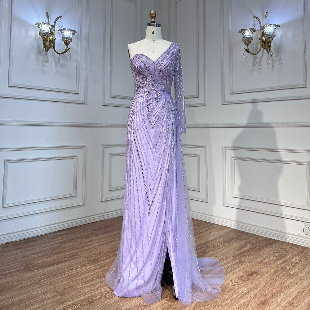 Sexy Eine Schulter Split Mint Mermaid Perlen Arabisch Abendkleider Kleider Für Frau Hochzeit Party 2025 LA71859