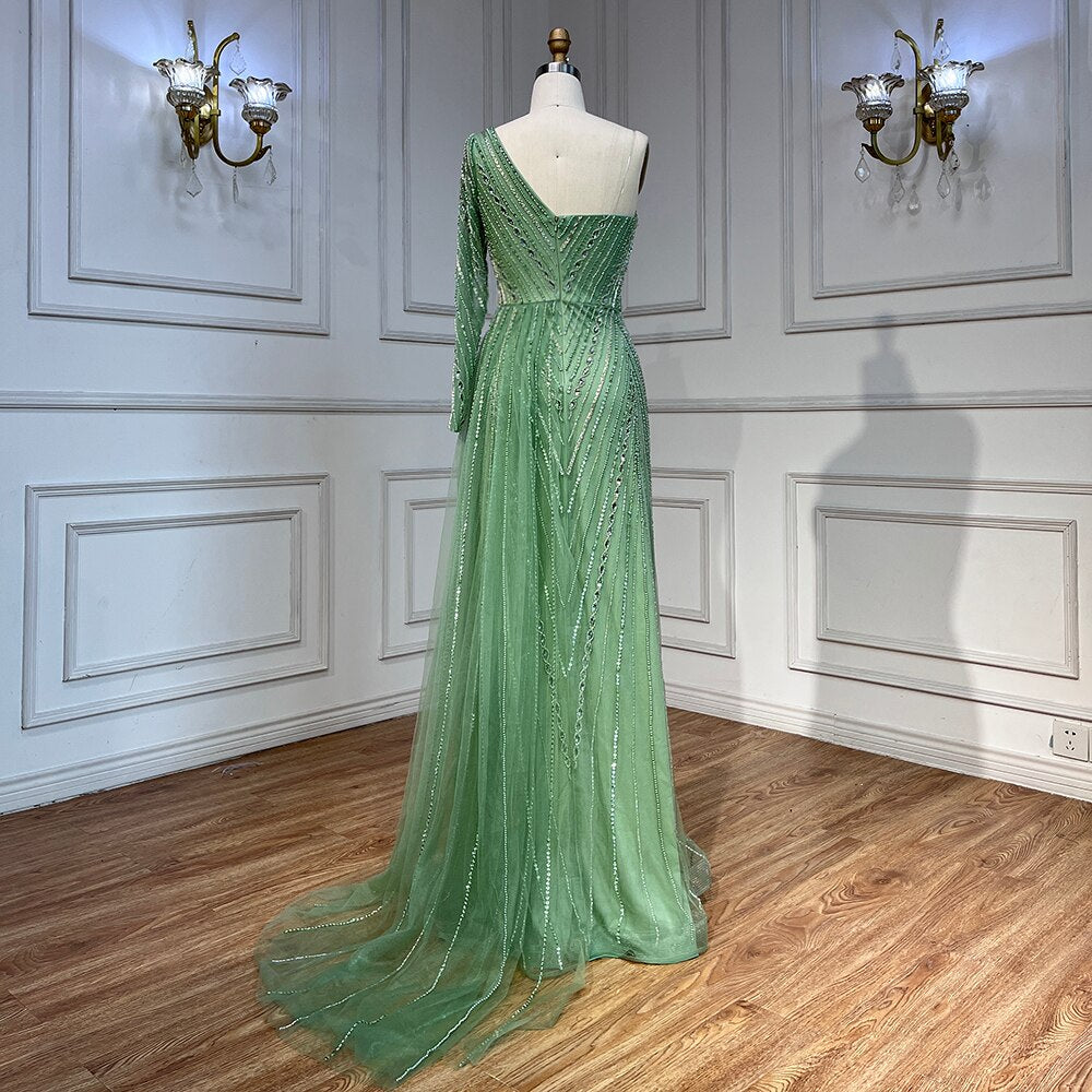 Sexy Eine Schulter Split Mint Mermaid Perlen Arabisch Abendkleider Kleider Für Frau Hochzeit Party 2025 LA71859