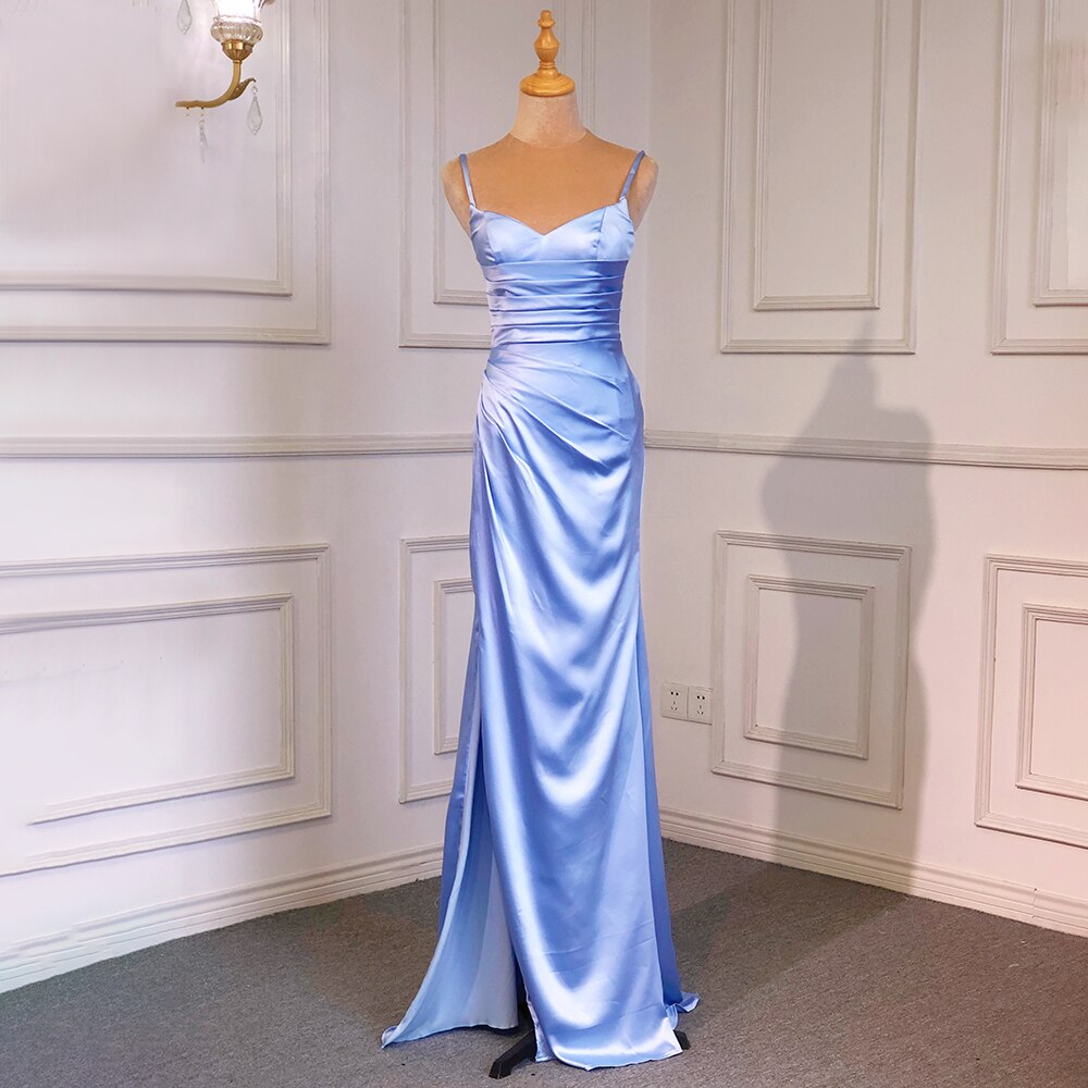 Sexy Spaghetti-Trägern Blue Mermaid Elegante Backless Satin Arabische Abendkleider Kleider 2025 Für Frauen Party LA71738