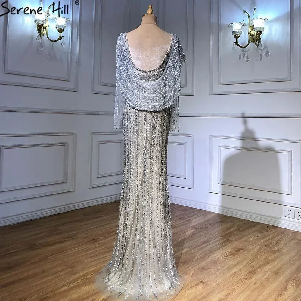 Silber Nude Mermaid Elegante High Spli Abendkleider Kleider Luxus Perlen 2025 Für Frauen Party LA70752L