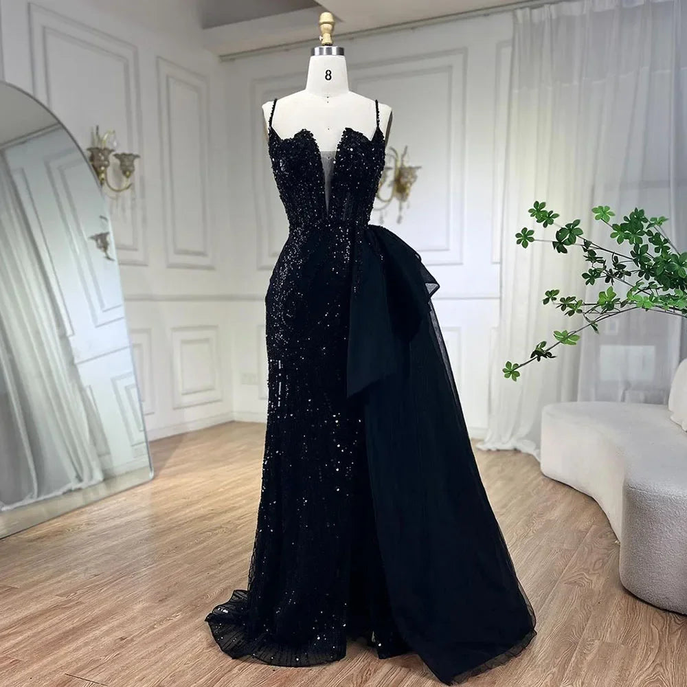 Himmelblau Spaghetti Strap Luxus Abendkleider Kleider 2025 Meerjungfrau Perlen Elegante Überrock Für Frauen Party LA72378
