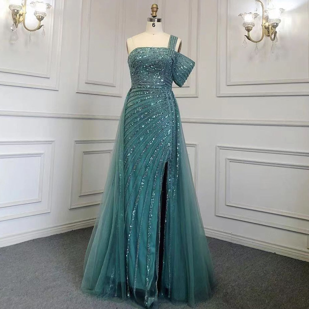 Turquoise High Split Sexy Luxury Beaded 2025 For Woman Party Evening Dresses Gowns Mermaid Elegant LA71651