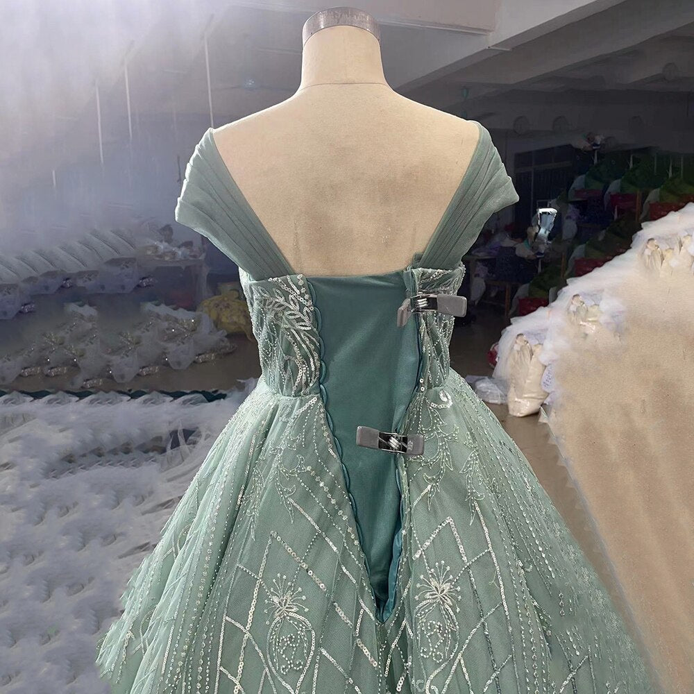 Turquoise Lace Up Wedding Dresses Beaded Bridal Evening Dresses Long 2025 Celebrity HM67421 High-end Custom Made