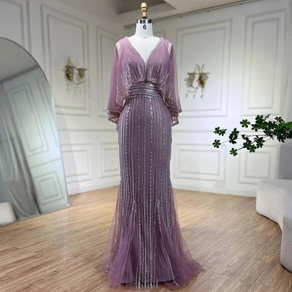 Turquoise Mermaid Elegant Long Cape Beaded Luxury Dubai Evening Dresses Gowns For Women Wedding Party 2025 LA72258