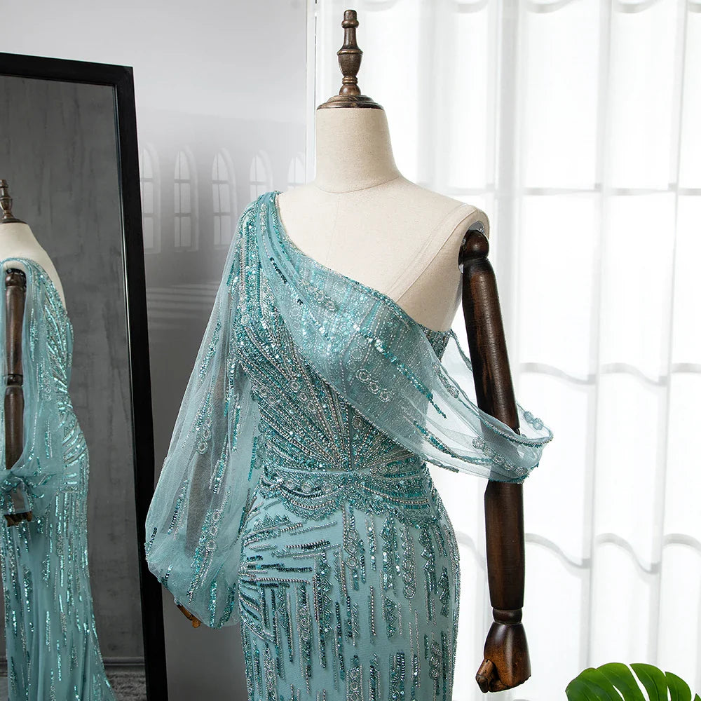 Turquoise Mermaid High Split Evening Dresses Gowns 2025 Elegant Luxury Beaded For Women Party LA71632