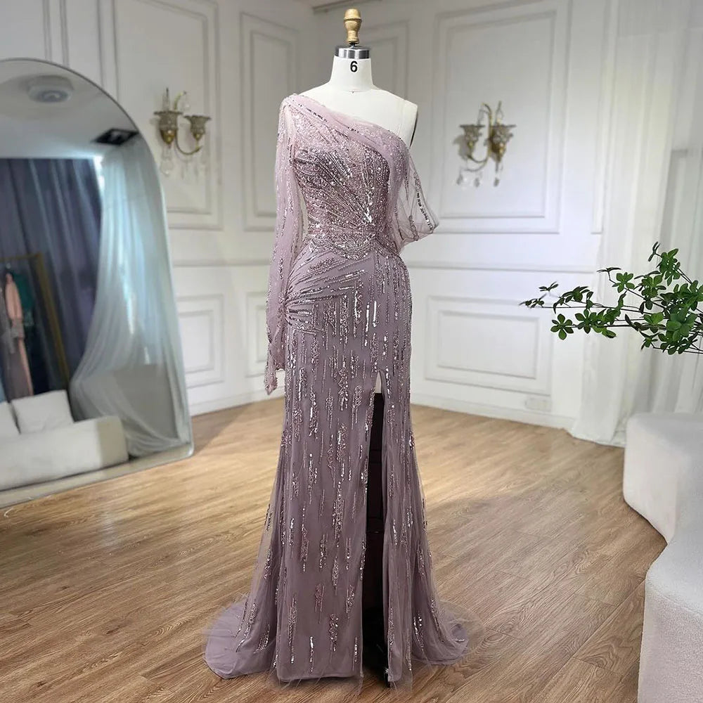 Turquoise Mermaid High Split Evening Dresses Gowns 2025 Elegant Luxury Beaded For Women Party LA71632