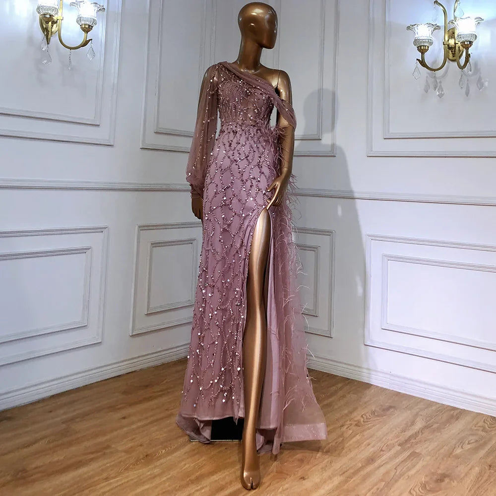 Turquoise Mermaid Overskirt Evening Dresses Gowns 2025 Luxury Beaded Elegant For Women Party LA71466