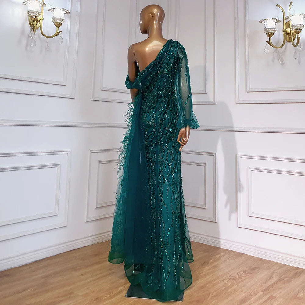 Turquoise Mermaid Overskirt Evening Dresses Gowns 2025 Luxury Beaded Elegant For Women Party LA71466