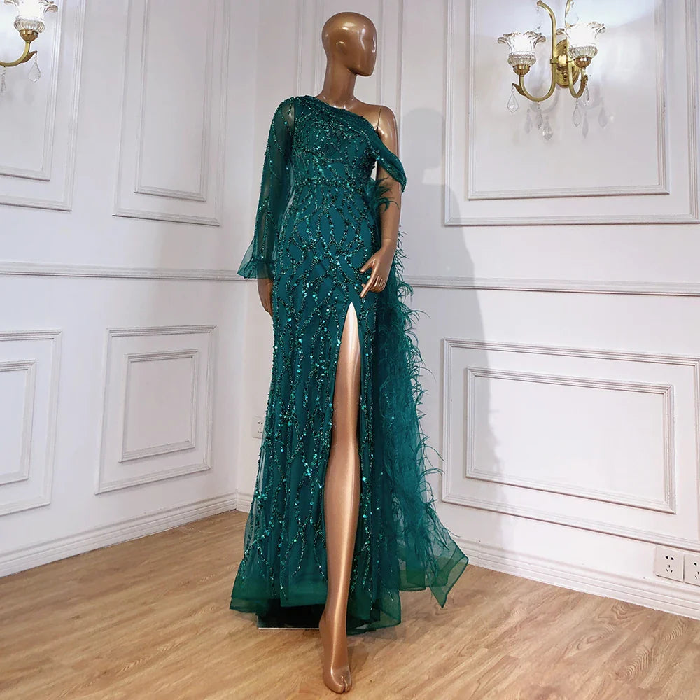 Turquoise Mermaid Overskirt Evening Dresses Gowns 2025 Luxury Beaded Elegant For Women Party LA71466