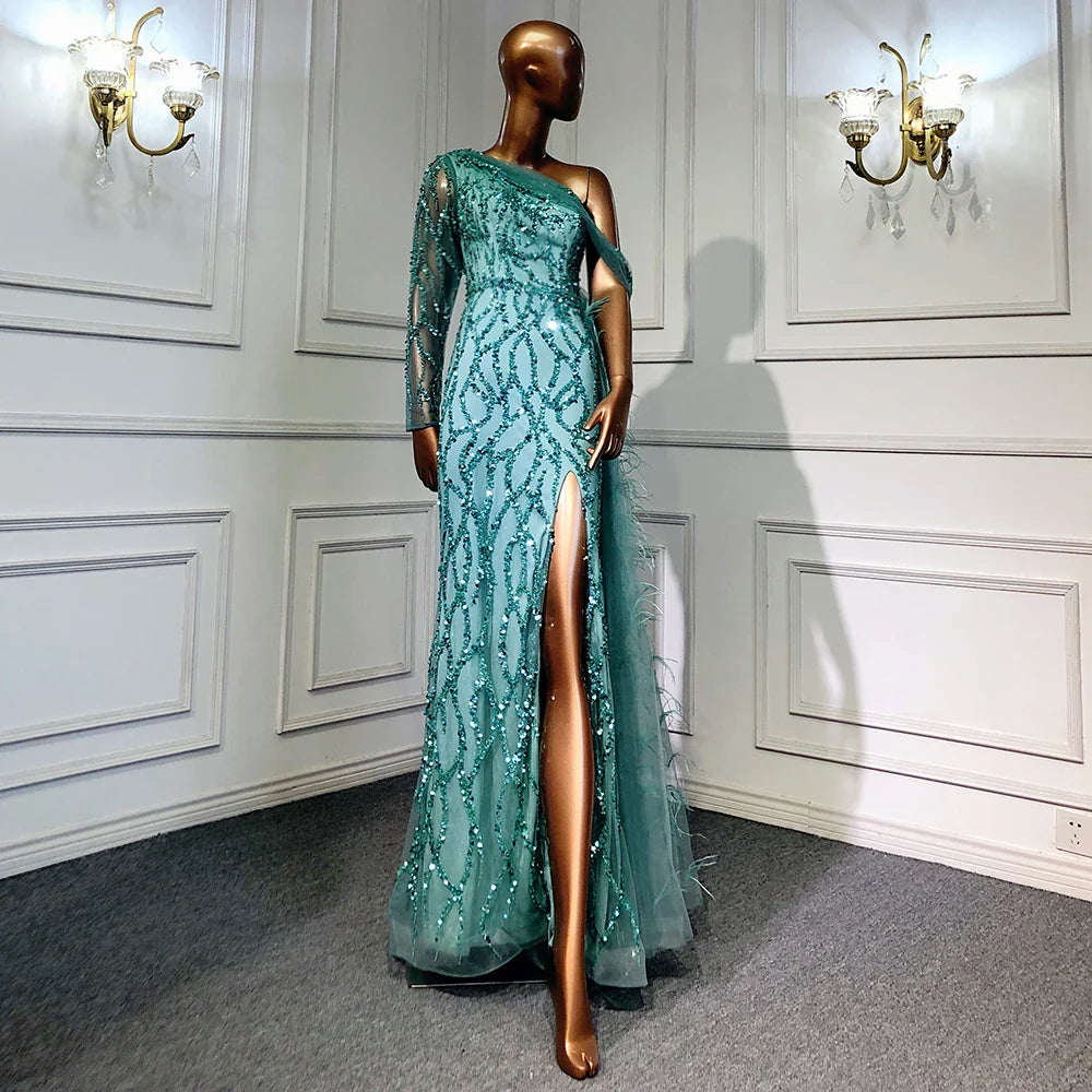 Turquoise Mermaid Overskirt Evening Dresses Gowns 2025 Luxury Beaded Elegant For Women Party LA71466
