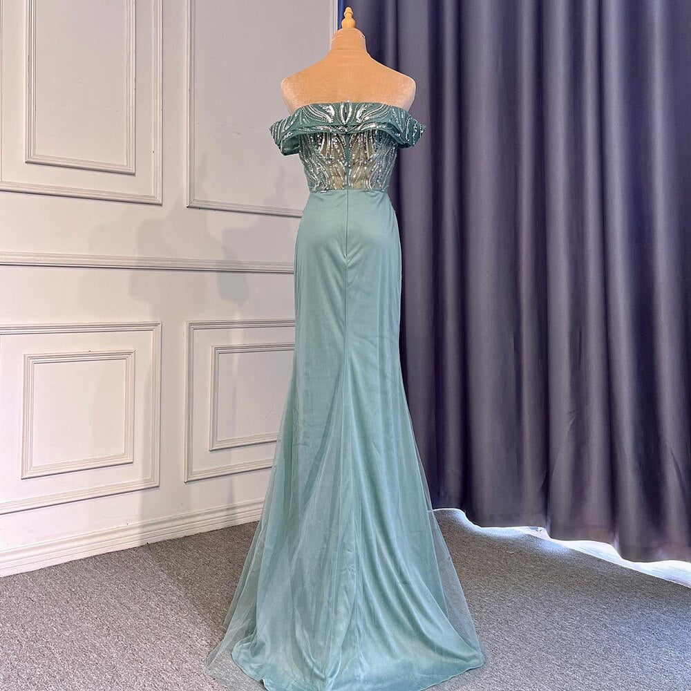 Turquoise Mermaid Sexy Evening Dresses Gowns 2025 Beaded Elegant Luxury High Split For Woman Party LA71593