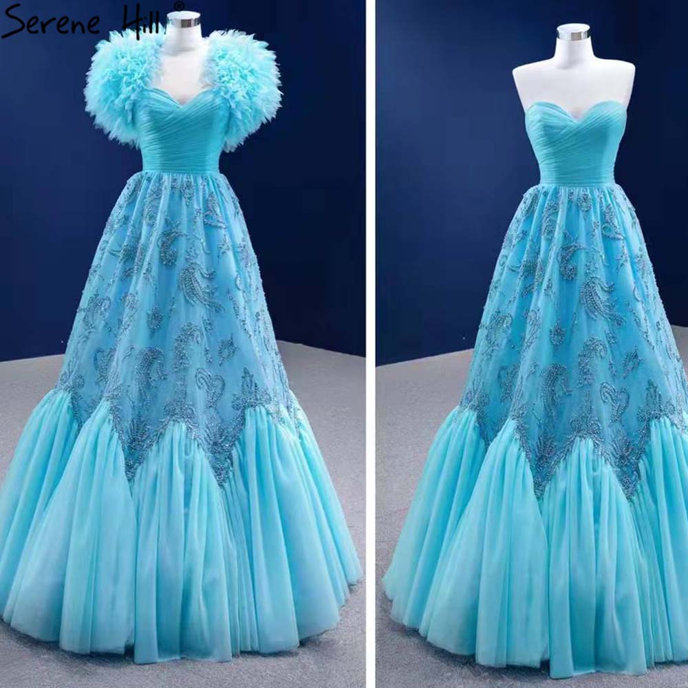 Water Blue Luxury Evening Dresses Gowns 2025 A-Line Beaded High-end For Women Wedding Party HM67419