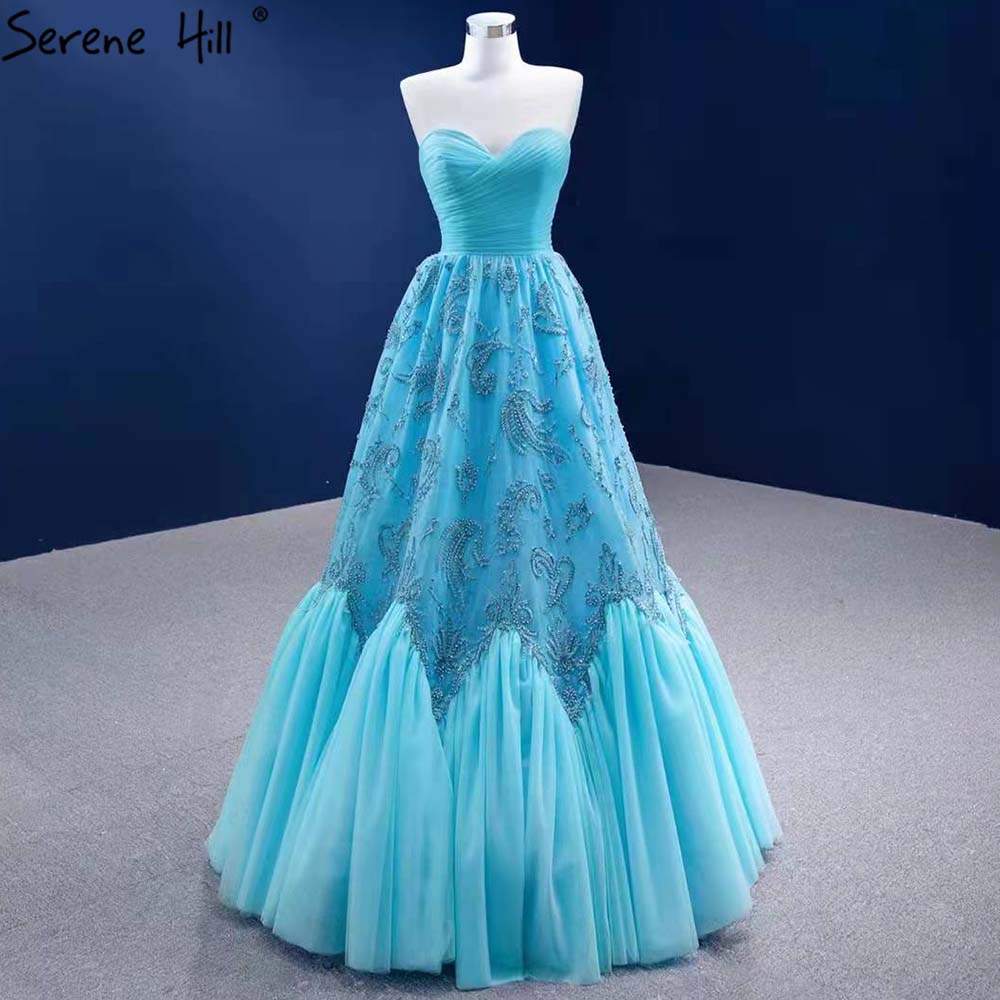 Water Blue Luxury Evening Dresses Gowns 2025 A-Line Beaded High-end For Women Wedding Party HM67419