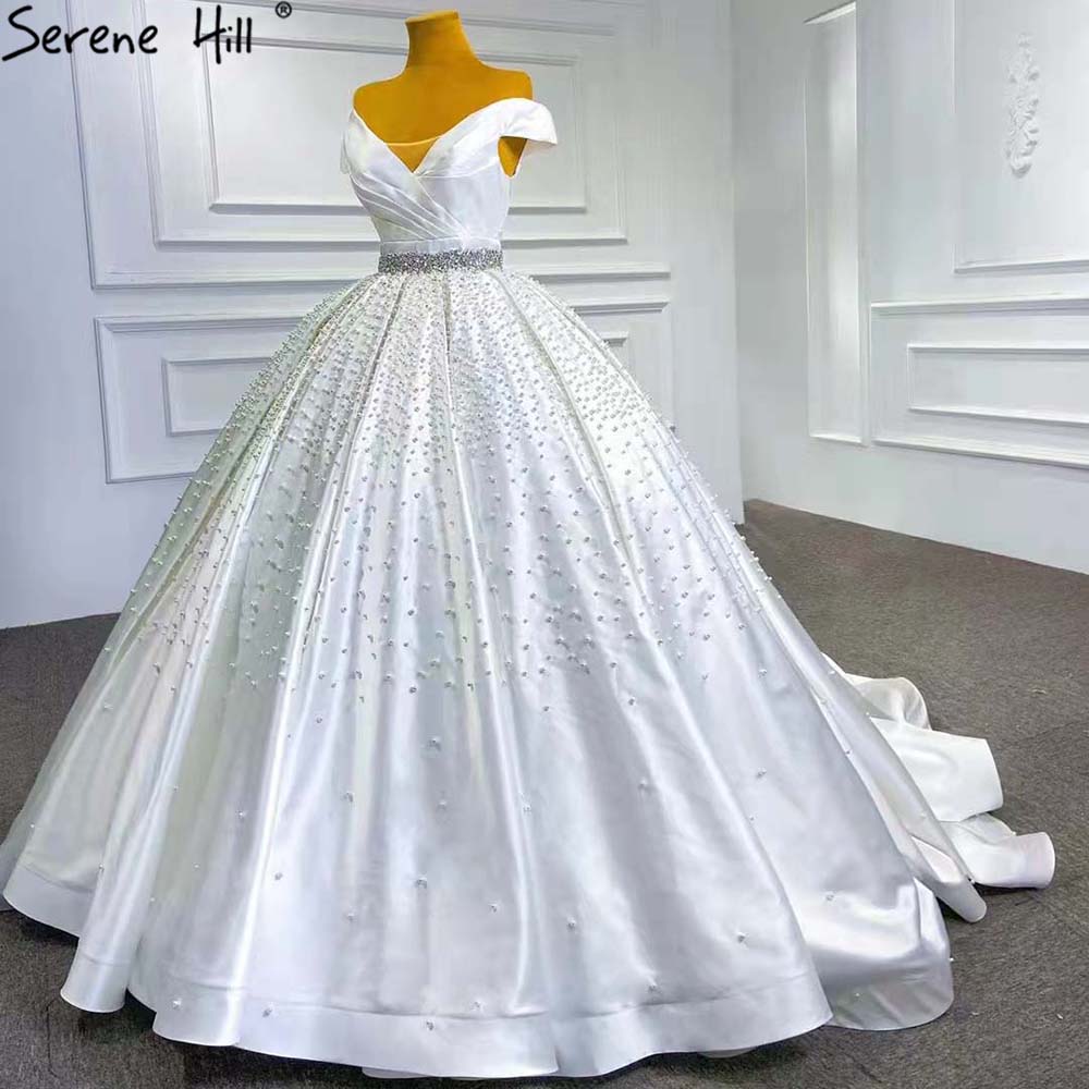 White Beaded Crystal Wedding Dresses 2025 Satin Luxury Sweetheart Bride Gowns HM67422 Custom Made