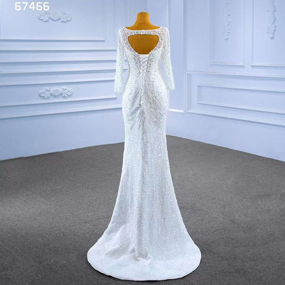 White Detachable Train Mermaid Pearls Beaded Lace Up Bride Gowns Wedding Dress 2025 High End Custom Made HM67466