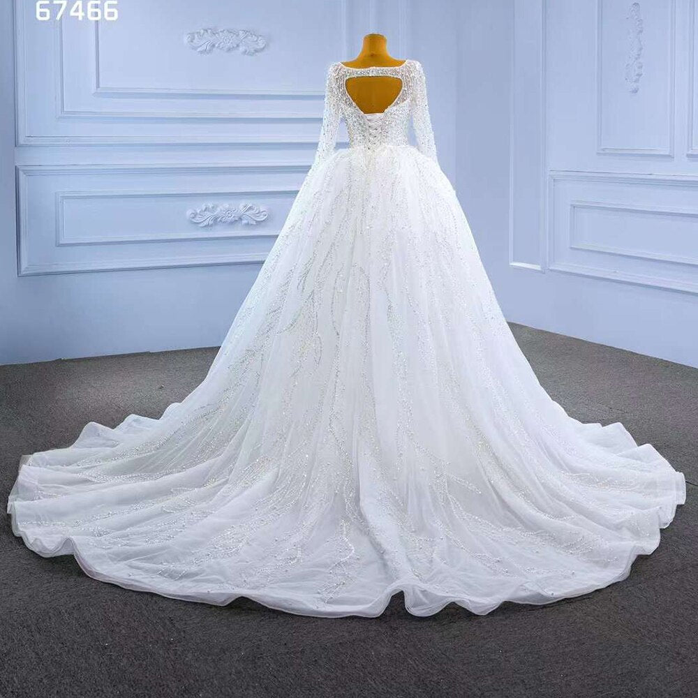 White Detachable Train Mermaid Pearls Beaded Lace Up Bride Gowns Wedding Dress 2025 High End Custom Made HM67466