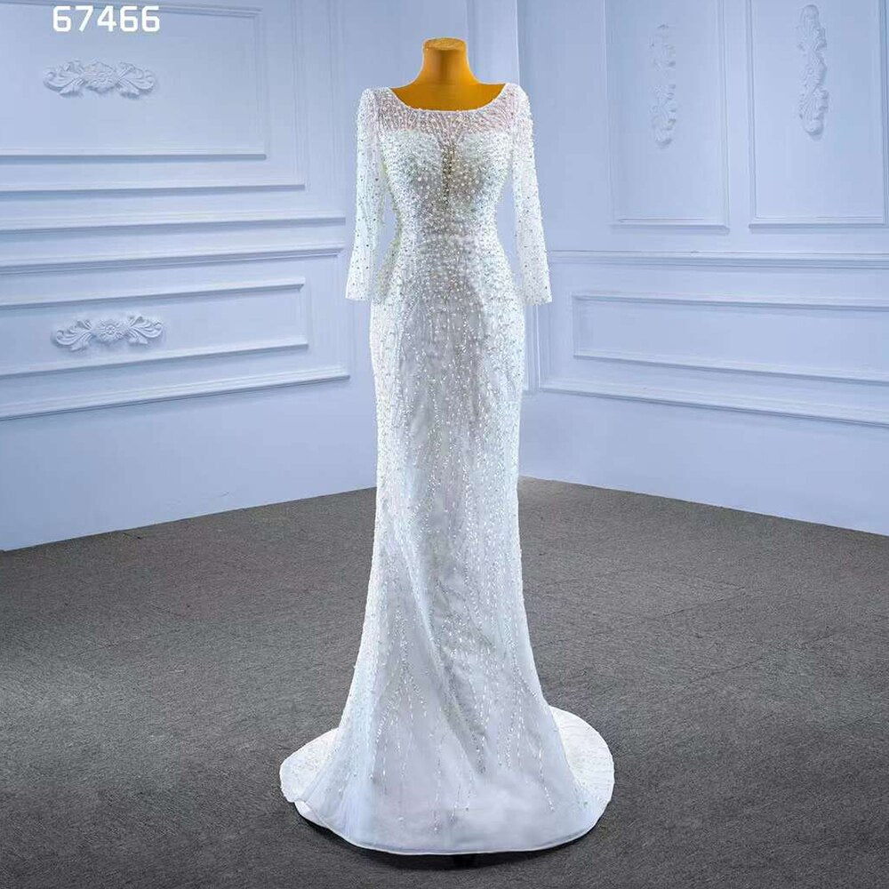 White Detachable Train Mermaid Pearls Beaded Lace Up Bride Gowns Wedding Dress 2025 High End Custom Made HM67466
