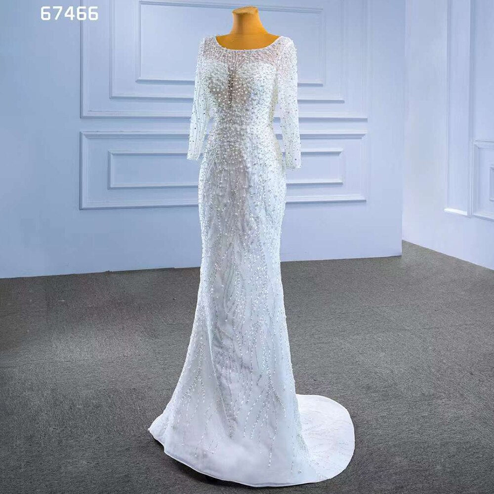 White Detachable Train Mermaid Pearls Beaded Lace Up Bride Gowns Wedding Dress 2025 High End Custom Made HM67466