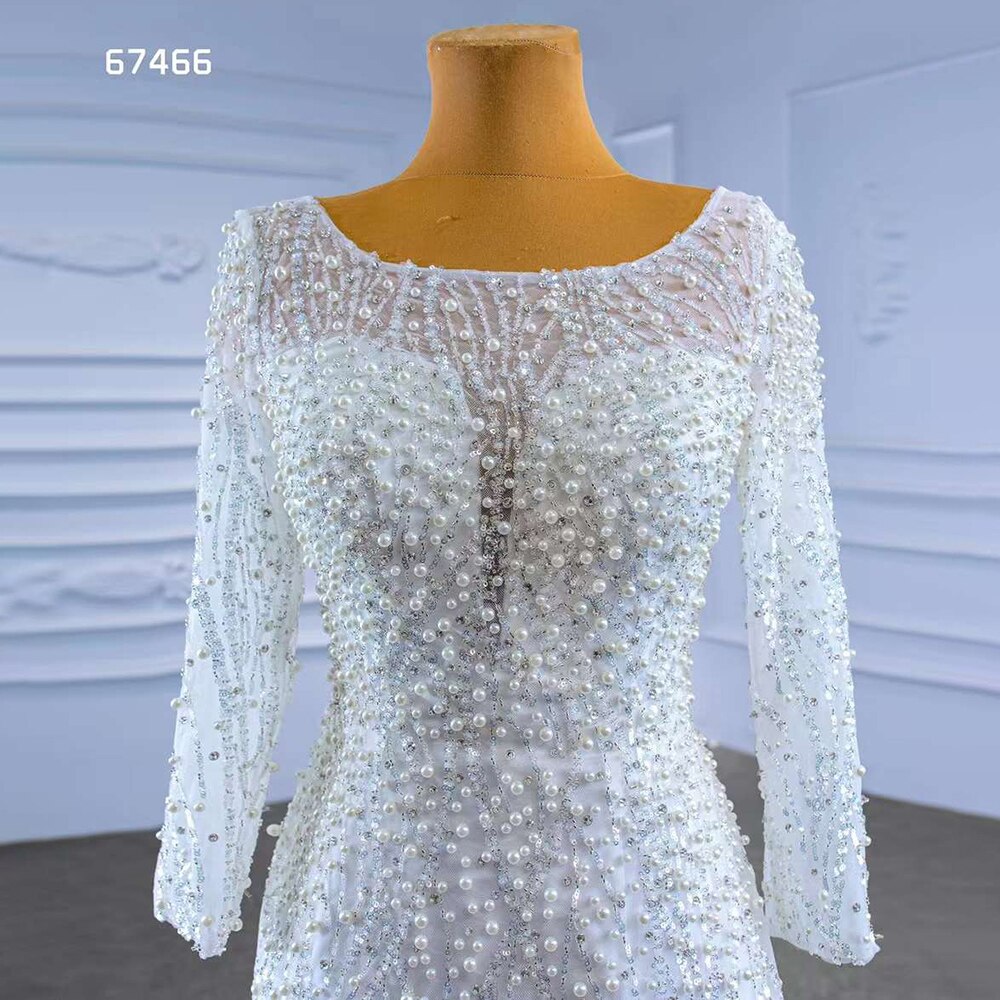 White Detachable Train Mermaid Pearls Beaded Lace Up Bride Gowns Wedding Dress 2025 High End Custom Made HM67466