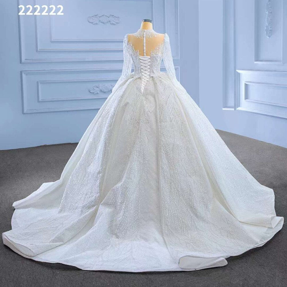 White High End Luxury Lace Beaded Long Sleeves O Neck Bride Gowns Wedding Dress 2025 Custom Made HM222222