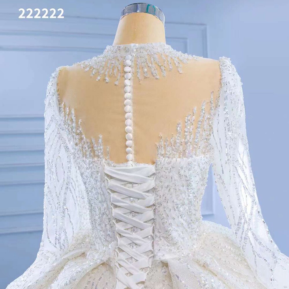 White High End Luxury Lace Beaded Long Sleeves O Neck Bride Gowns Wedding Dress 2025 Custom Made HM222222