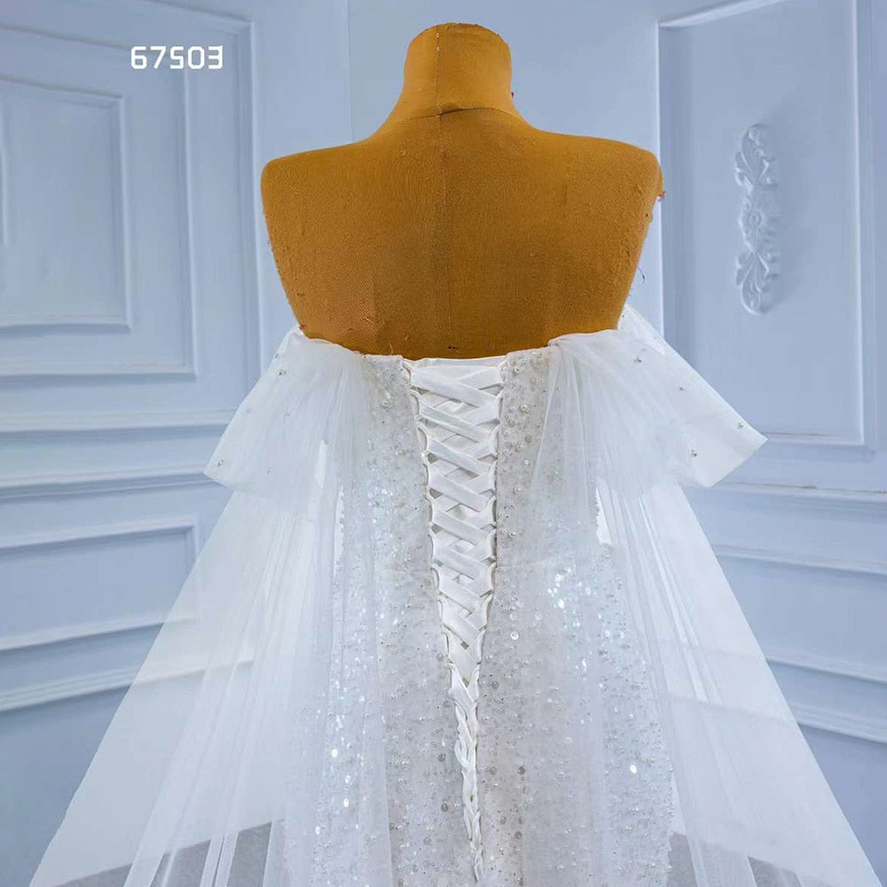 White Elegant Mermaid Strapless Luxury Pearls Beaded Lace Up Wedding Dress 2025 High End Custom Made HM67503