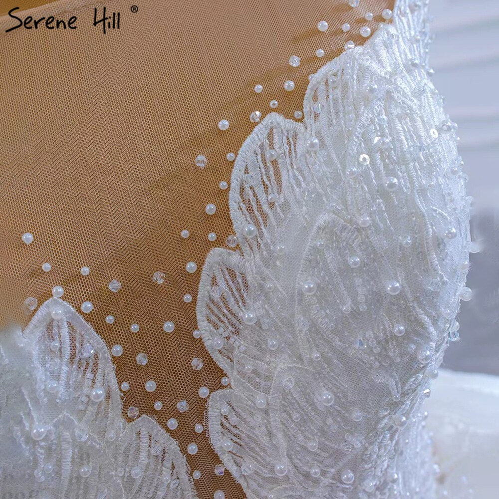 White Luxury High-end Wedding Dresses 2025 Beaded Pearl Lace Up Bride Gowns HM67306 Custom Made