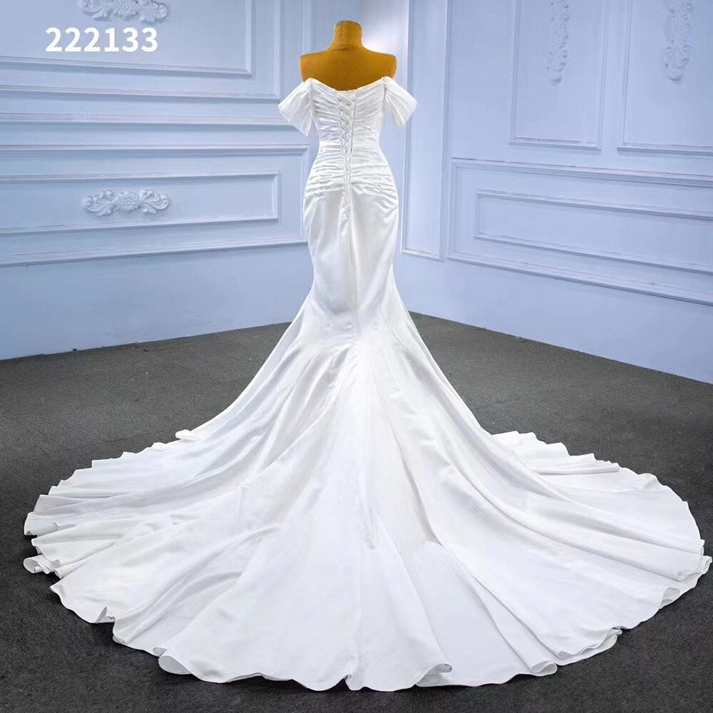 White Mermaid Sexy Off Shoulder Lace Up Beaded Bride Gowns Wedding Dress 2025 High End Custom Made HM222133