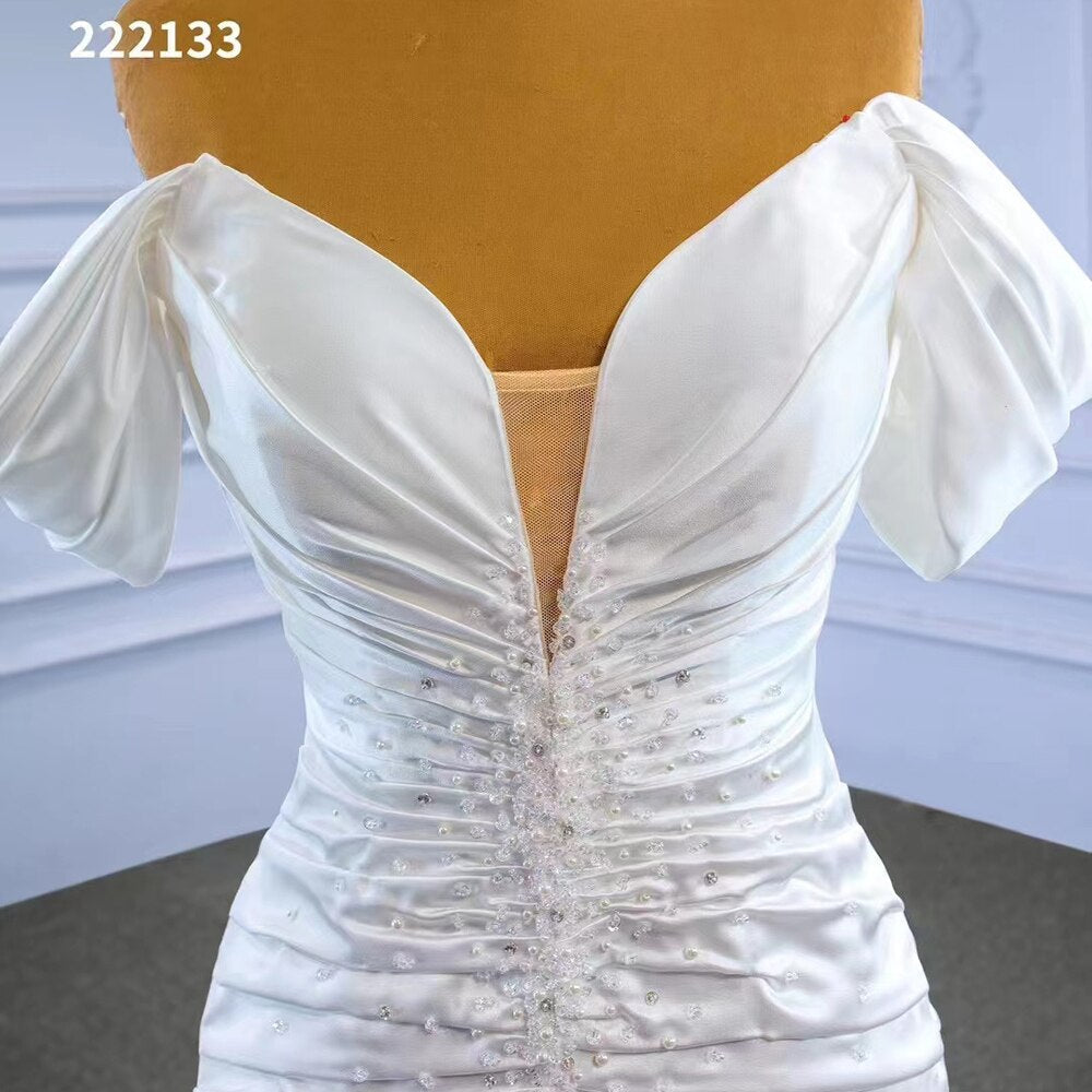 White Mermaid Sexy Off Shoulder Lace Up Beaded Bride Gowns Wedding Dress 2025 High End Custom Made HM222133